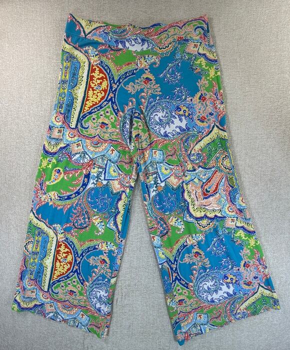 Lauren Ralph Lauren Pants - Lauren Ralph Lauren Womens Large Blue Floral Paisley Wide Leg Palazzo Pants Boho